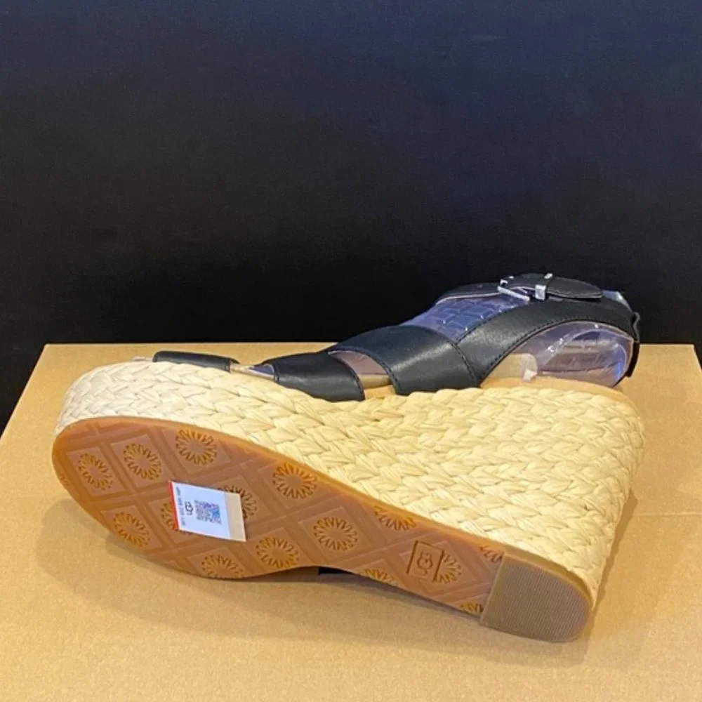 Ugg Careena Black Espadrille Wedges Sandals Shoes Heels Pumps Multi Size NEW